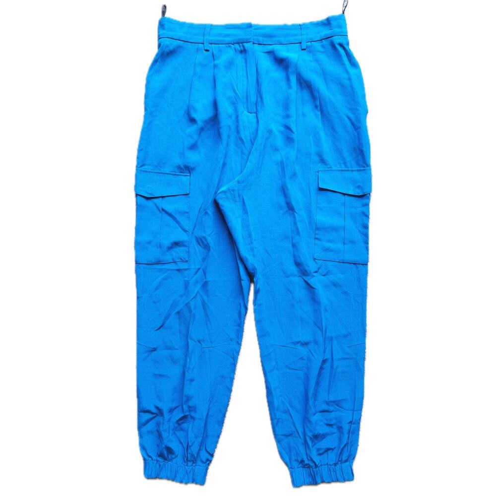 Roberto Cavalli Silk High Waist Toreador Pants Medium Blue Retro Designer Glam - Picture 3 of 11